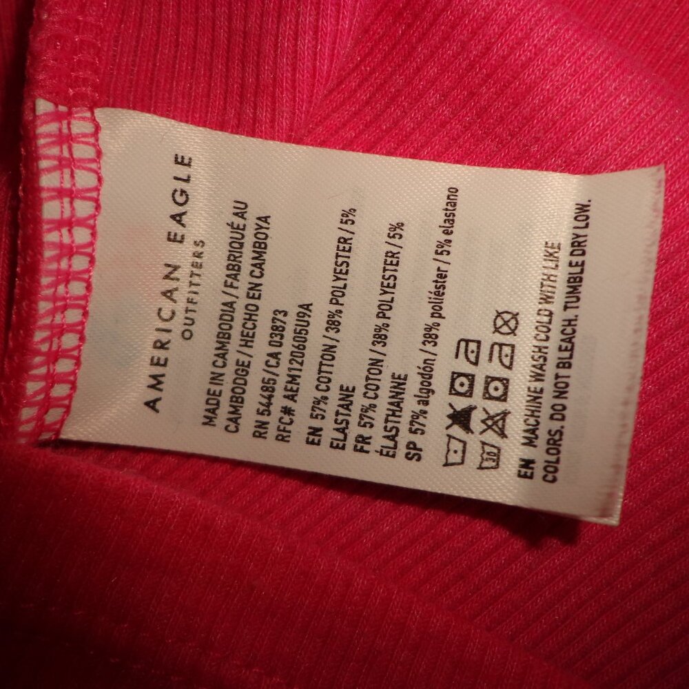 NWOT American Eagle Cropped Ribbed Top XS/TP Long Sleeves Mock Neck Hot Pink - Picture 8 of 11